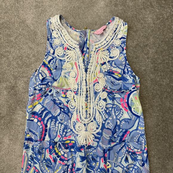 Lilly Pulitzer Dress Womens 0 Shell Print Lace Trim Sleeveless Summer Casual - Picture 2 of 11